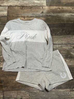 VS PINK Long Sleeve Tee and Shorts Set.